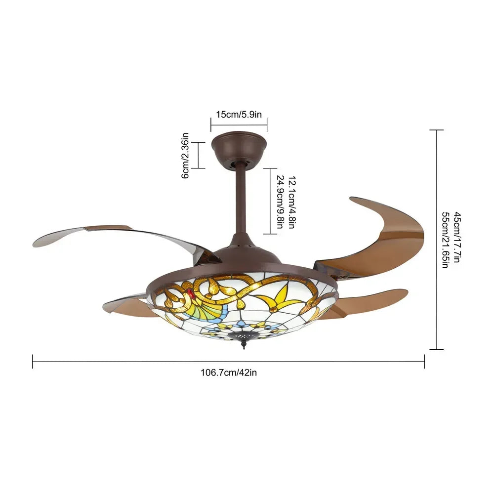 42 in Tiffany Style 3 Speed Ceiling Fan W/ 3 Color Changing LED Lights and Remote Control,