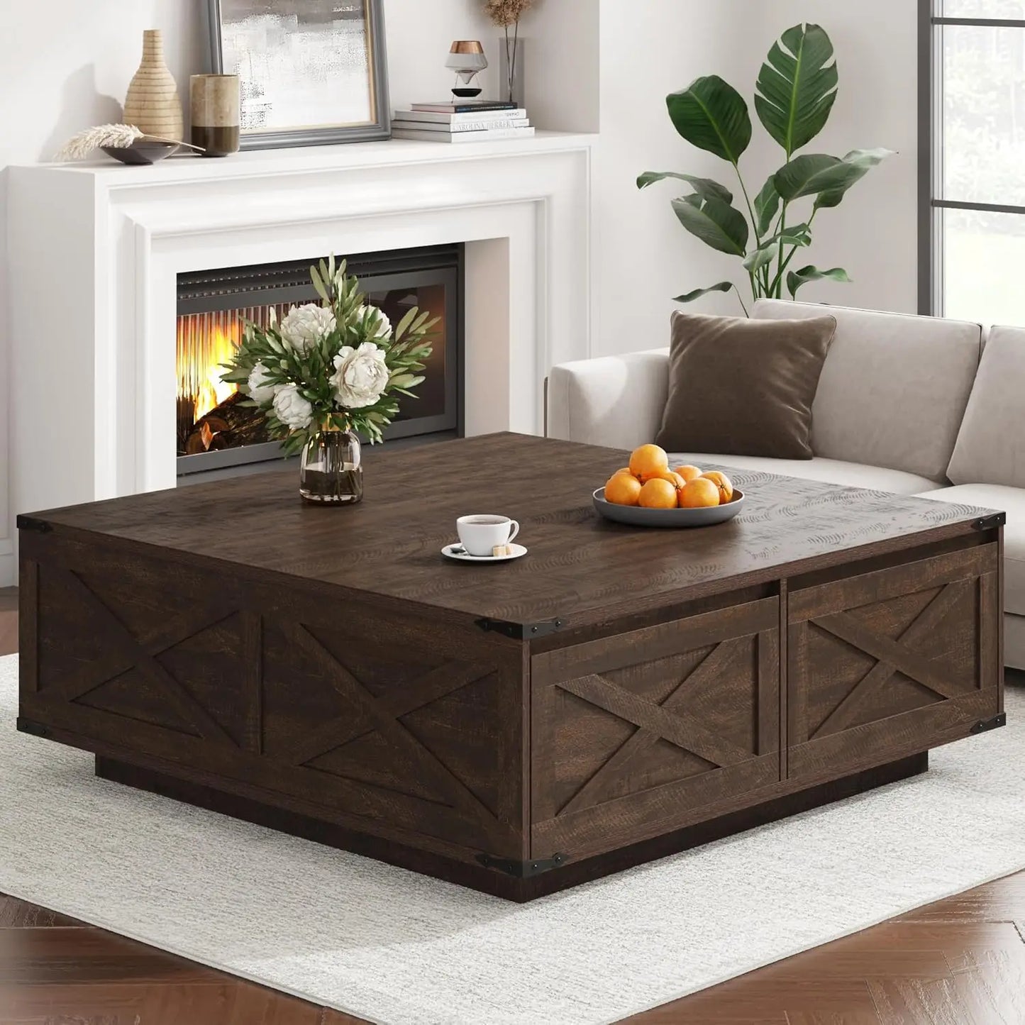 47” Farmhouse Square Coffee Table with 4 Drawers