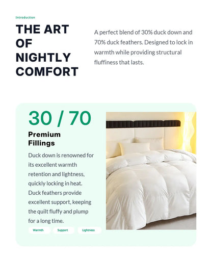 1 Piece Duck Feather Quilted Comforter - 100% Duck Feather Full Queen King Twin Size Bedding for Allergy Sufferers