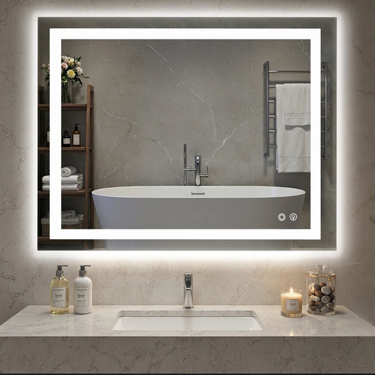 LED Bathroom Vanity Mirror with Tempered Glass and Adjustable Light Settings and Memory Function