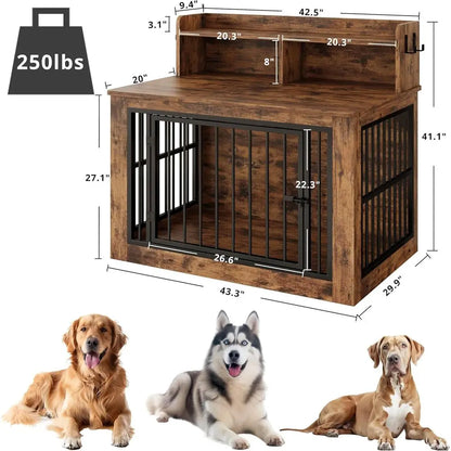 Extra Heavy Duty Large Dog Crate 43.3 in with Storage and 4 Hooks,