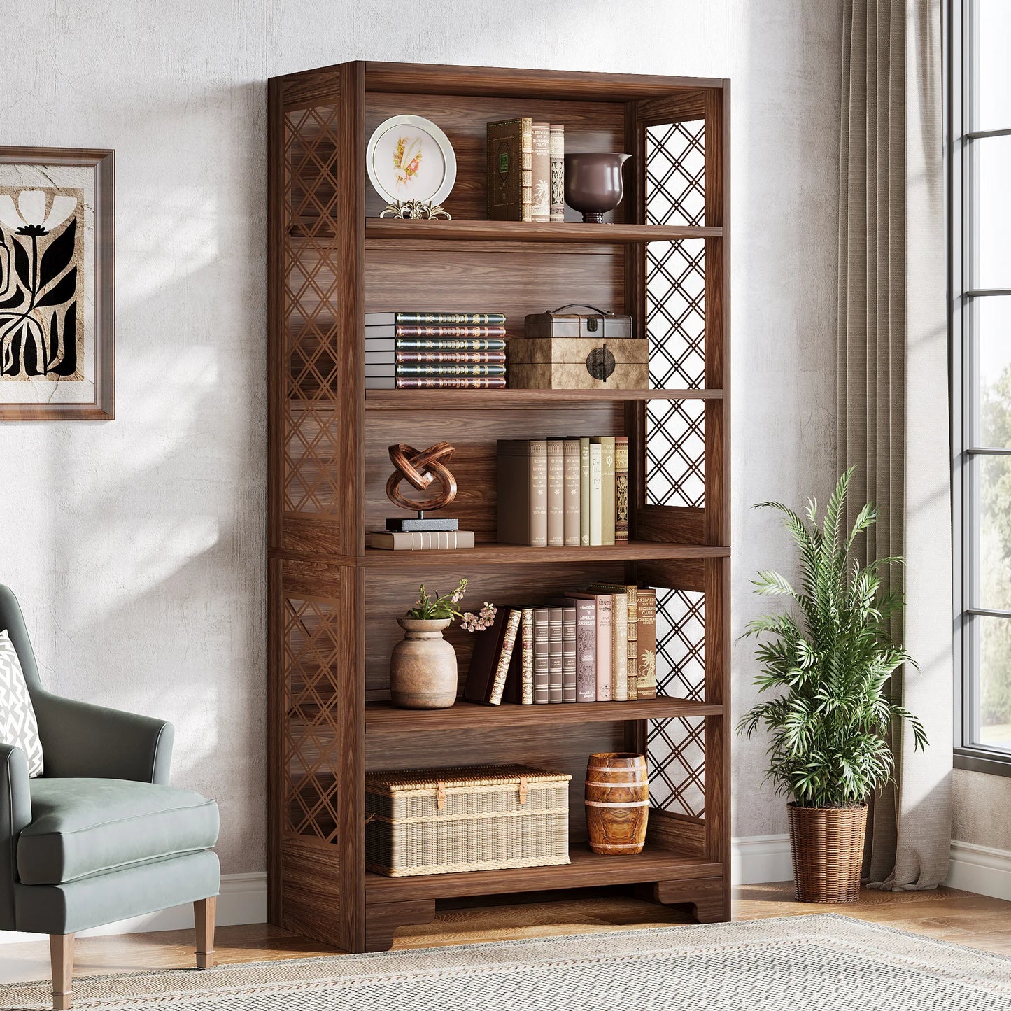 5 Shelf Industrial Display Bookshelf , 71 Inches
