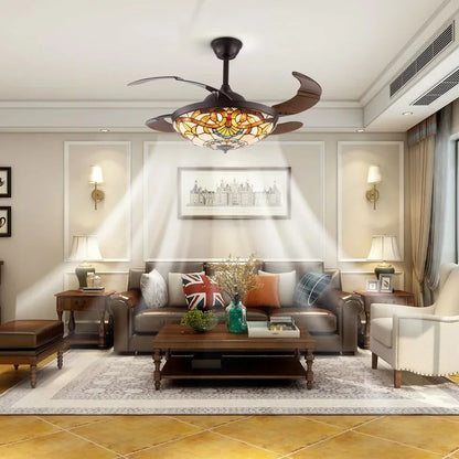 42 in Tiffany Style 3 Speed Ceiling Fan W/ 3 Color Changing LED Lights and Remote Control,