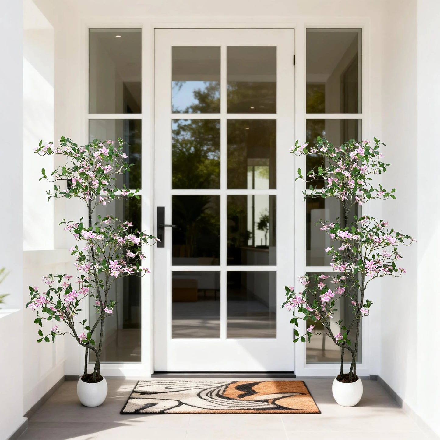 Realistic Pink Blossom Faux Jasmine Tree with UV-Resistant Leaves and  White Planter