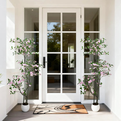 Realistic Pink Blossom Faux Jasmine Tree with UV-Resistant Leaves and  White Planter