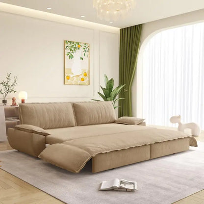 73.2" Queen Sofa Bed, 3-in-1 Convertible Sleeper, Multi-Functional Corduroy Loveseat in Camel Color