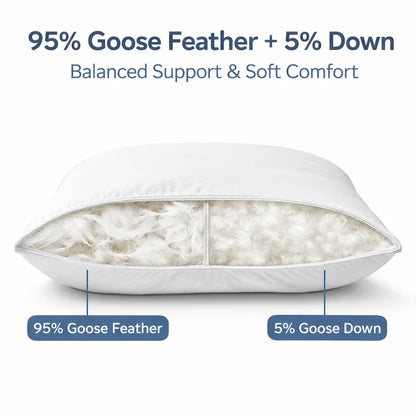2 pcs / 1 pair 100% cotton goose down feather bed sleeping pillow