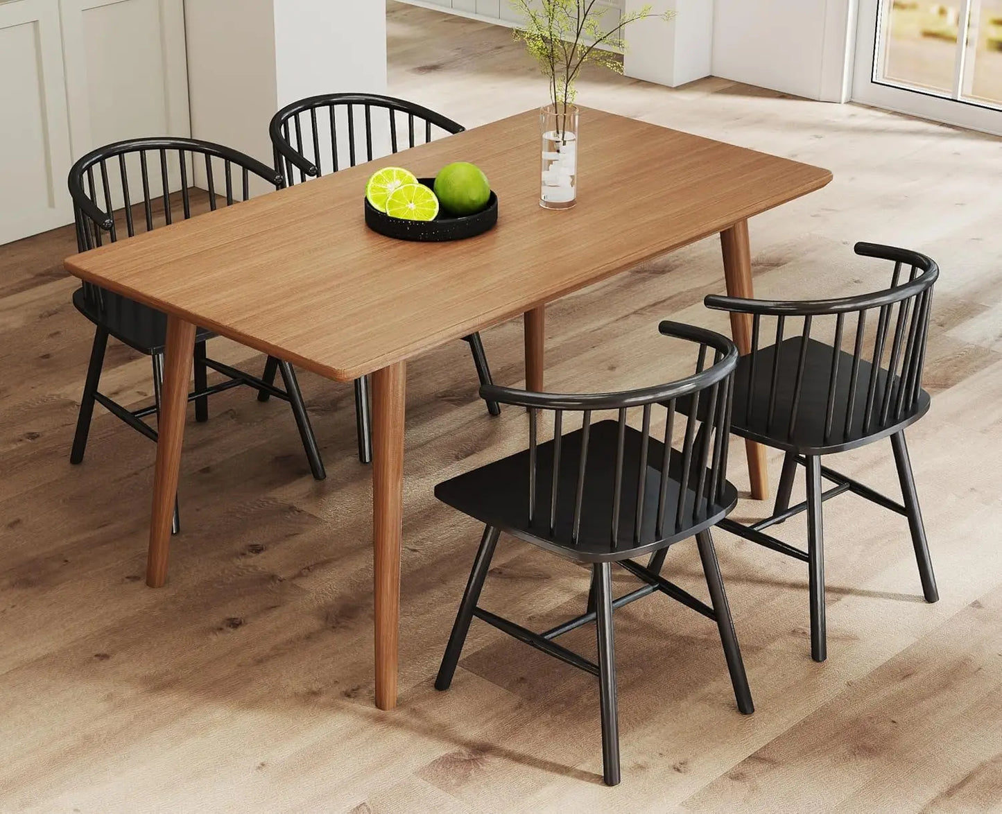 Set of 4 Black Wooden Farmhouse Dining Chairs with Wide Curved Spindle Back