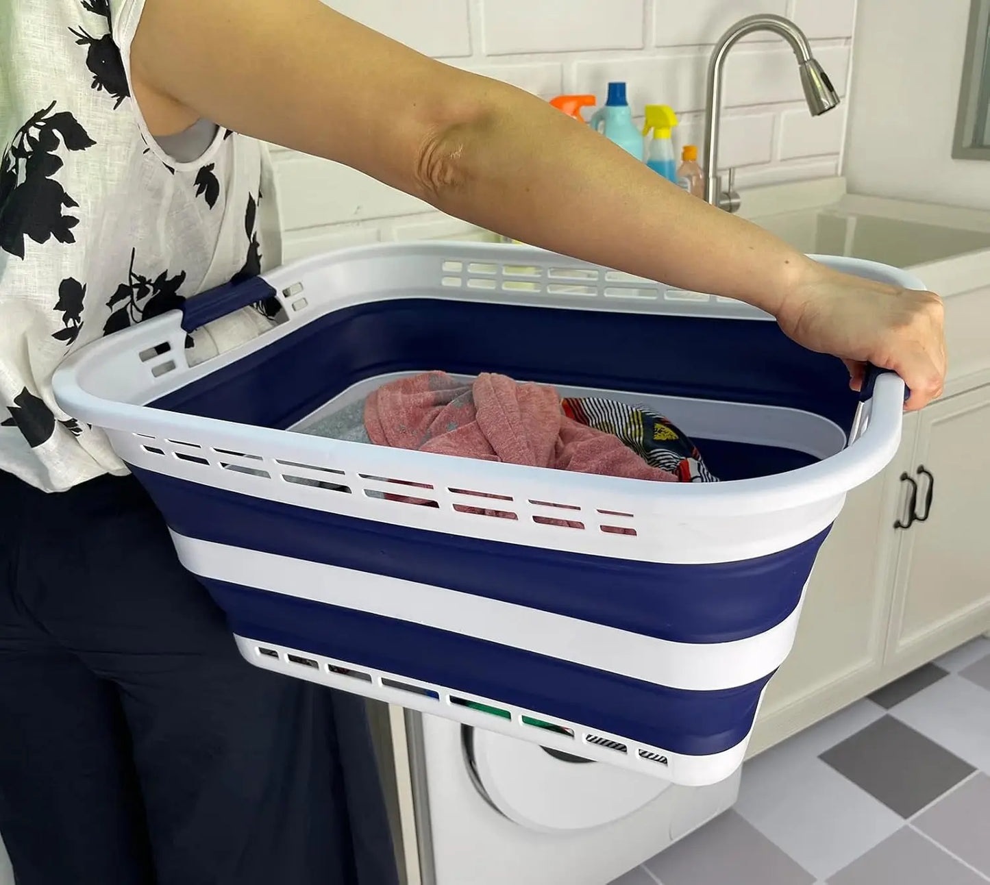 Set of 2,  42L (11 Gallons) Collapsible Plastic Laundry Basket - Foldable Pop Up Storage Container/Organizer
