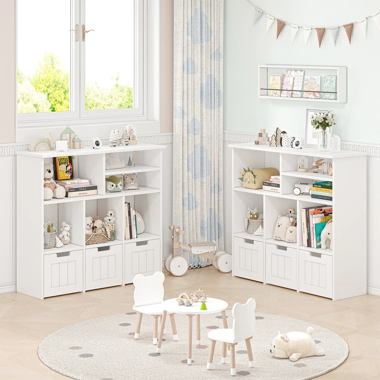 2-Shelf Toy and Book Organizer with 3 Removable Drawers
