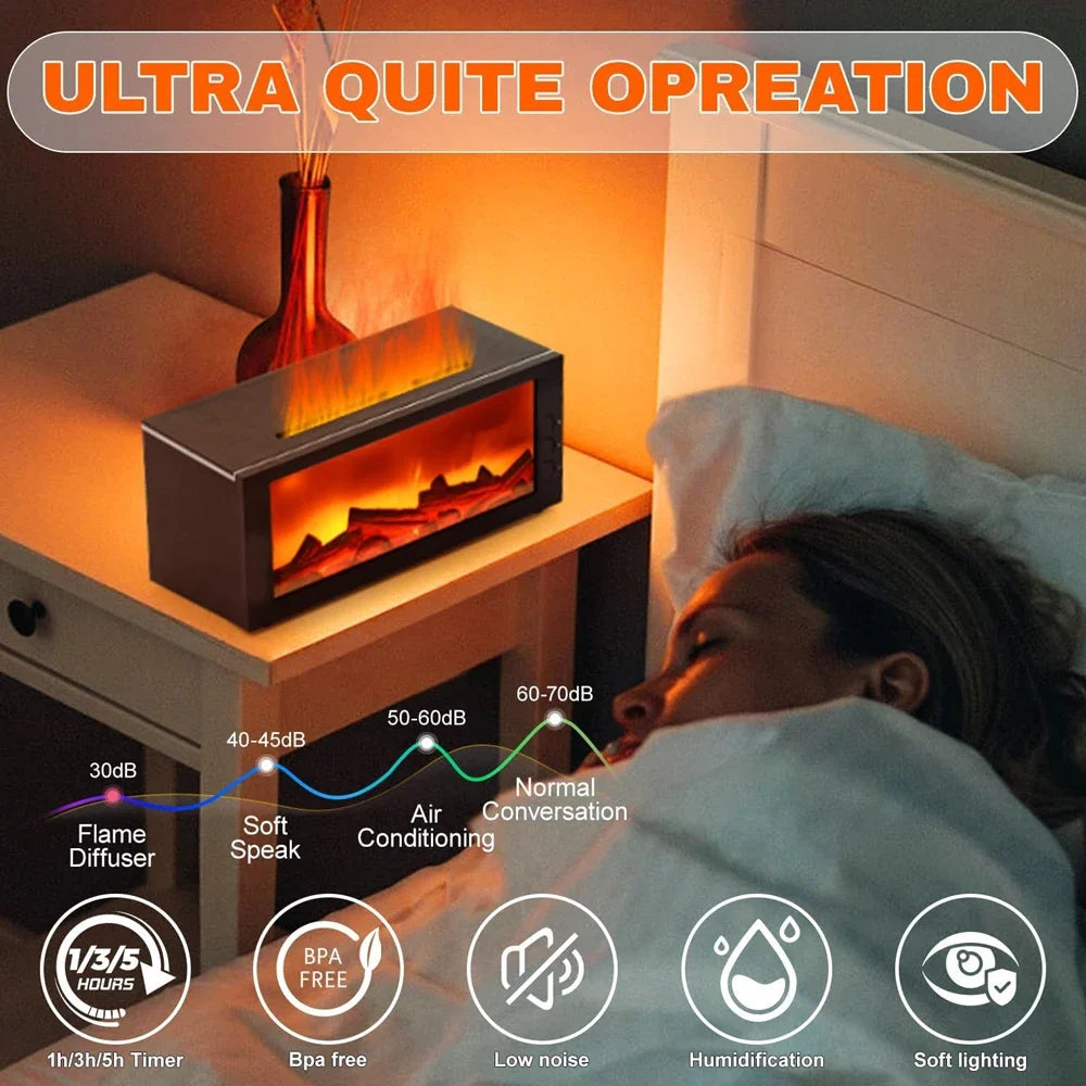 300ml Fireplace Essential Oil Aromatherapy Diffuser  with 7 Colorful Large Flames