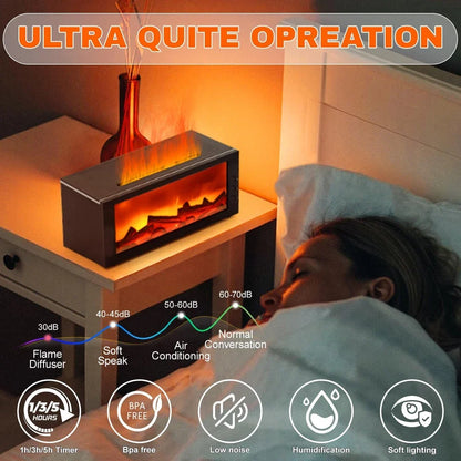 300ml Fireplace Essential Oil Aromatherapy Diffuser  with 7 Colorful Large Flames