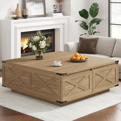 47” Farmhouse Square Coffee Table with 4 Drawers