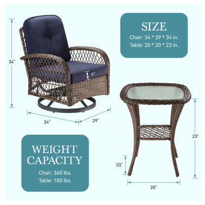 3 Pieces Rotating Rocker Patio Furniture Set