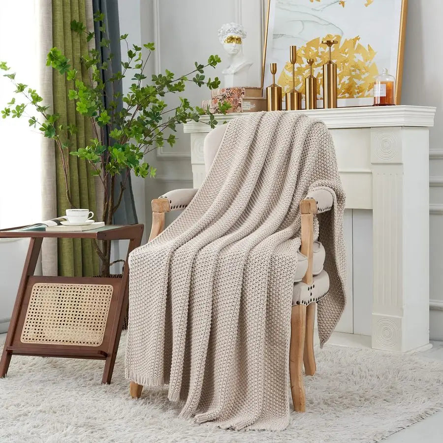 100 Organic Cotton Cable Knit Throw Blanket