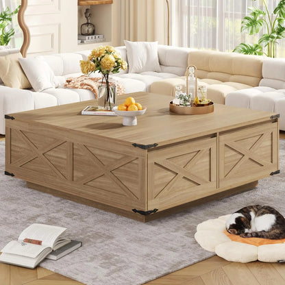47” Farmhouse Square Coffee Table with 4 Drawers