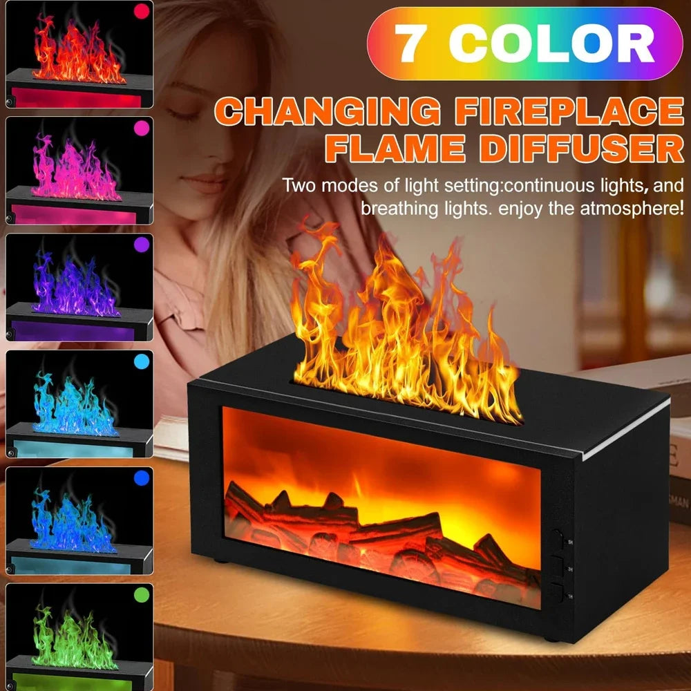 300ml Fireplace Essential Oil Aromatherapy Diffuser  with 7 Colorful Large Flames