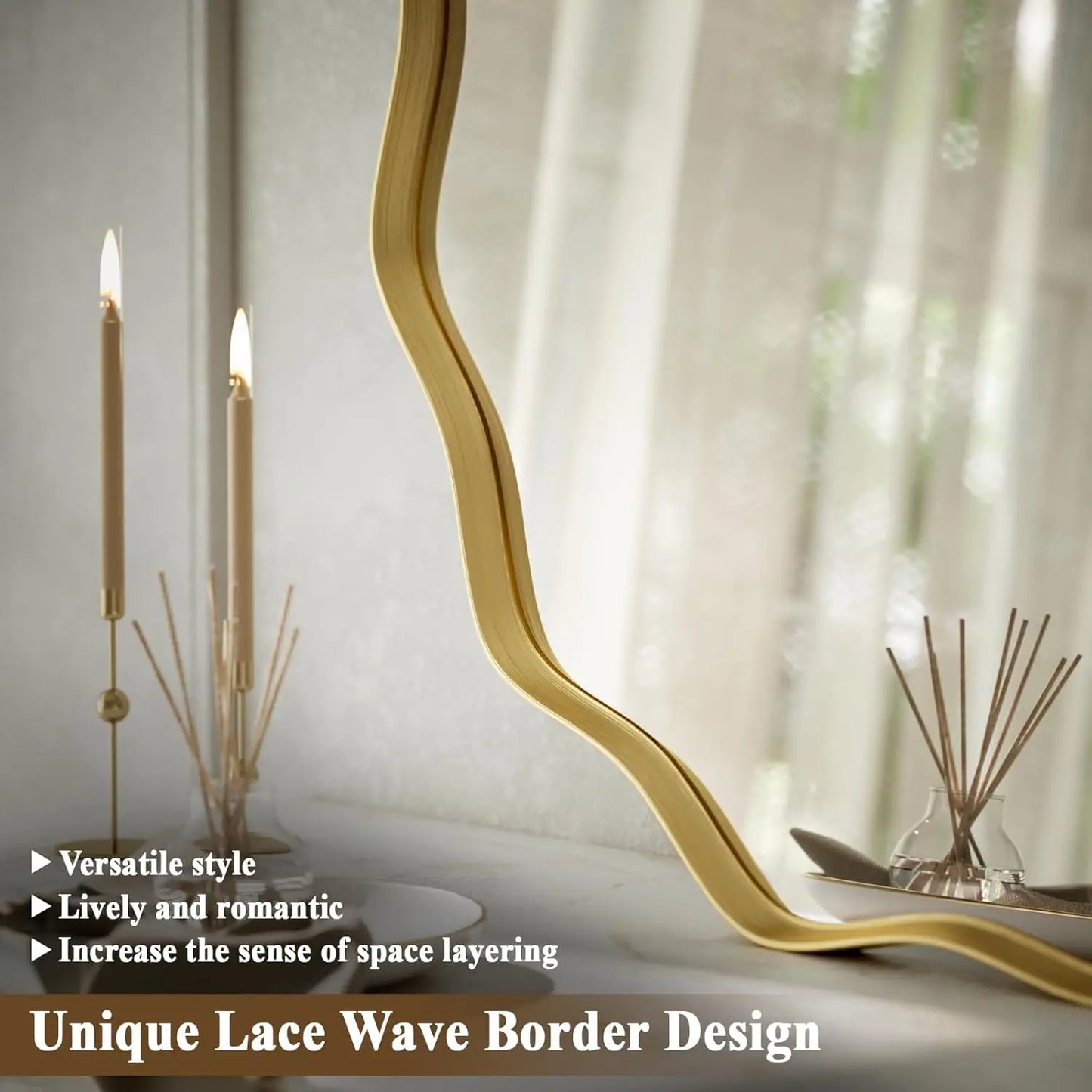 24 " Wavy Edge Gold Tone Scalloped Circular Mirror with Tempered Glass
