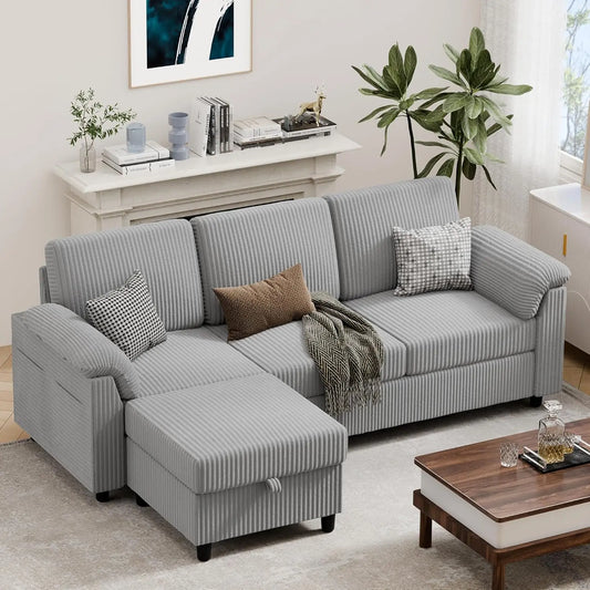 79" Thick Cushioned Sofa with Storage Ottoman & Side Pockets
